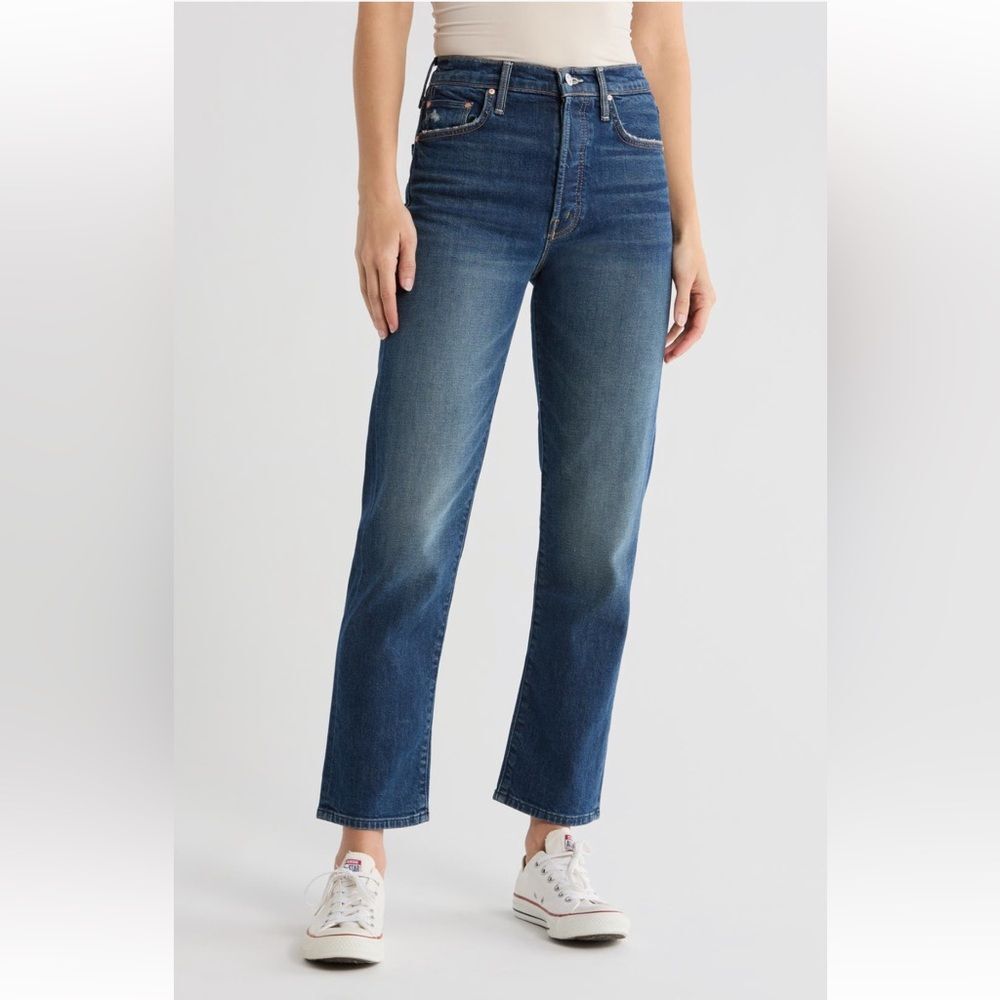Mother Huffy Flood High Waist Ripped Straight Leg Jeans